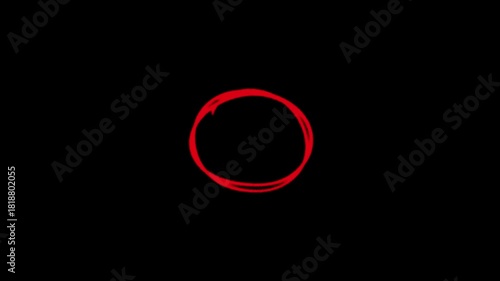 red circle drawing animation. Animated red circle drawing   for creative designs. Dynamic red circle animation loop