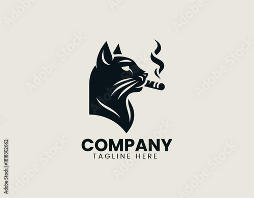 A stylish black cat character icon smoking a small lit cigar with elegant white smoke.
