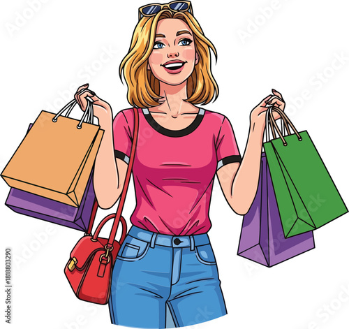 Blonde Woman Enjoying Shopping Spree with Bags