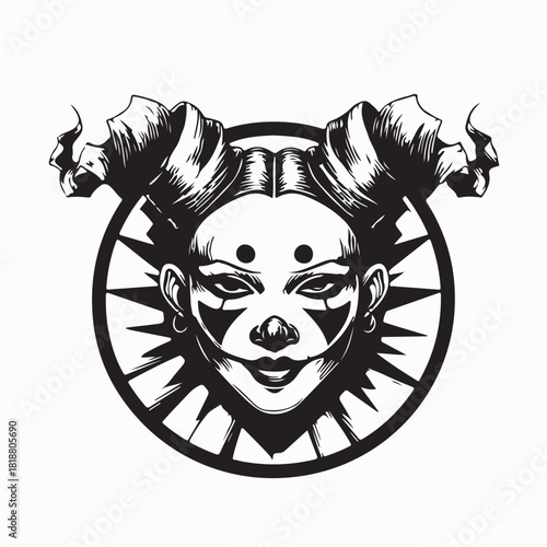 Scary Female Clown Face Vector isolated on white background