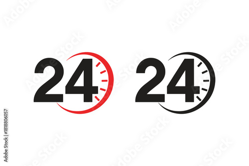 Twenty four hour service icon set isolated on white background