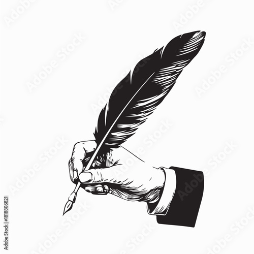 Professional Hand Holding Feather Pen Vector Art on white background