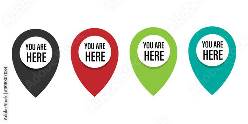 Location pin set. You are here. Map marker vector. Navigation symbol collection.