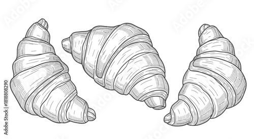 Three Delicious Croissants A Trio of Delectable Pastries for Your Delight