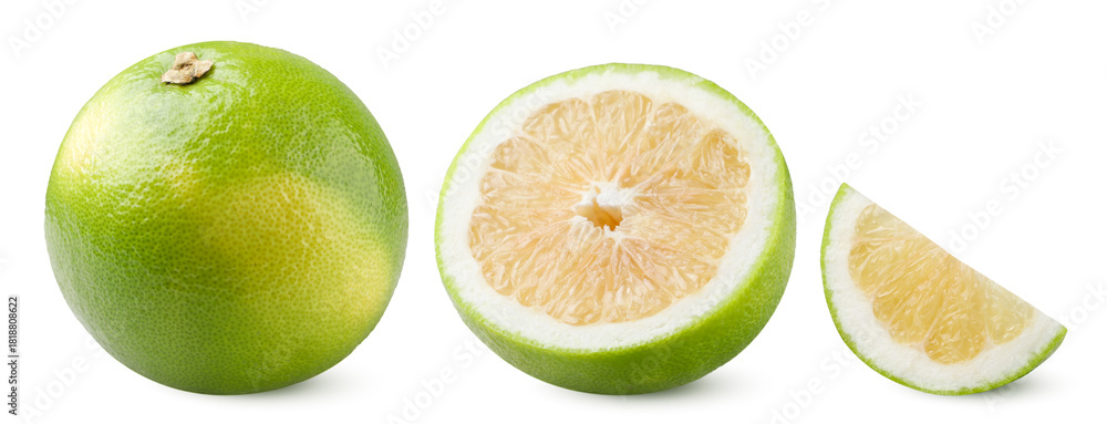 Εκτύπωση καμβά Set of citrus sweetie fruit, half and slice close-up on a white