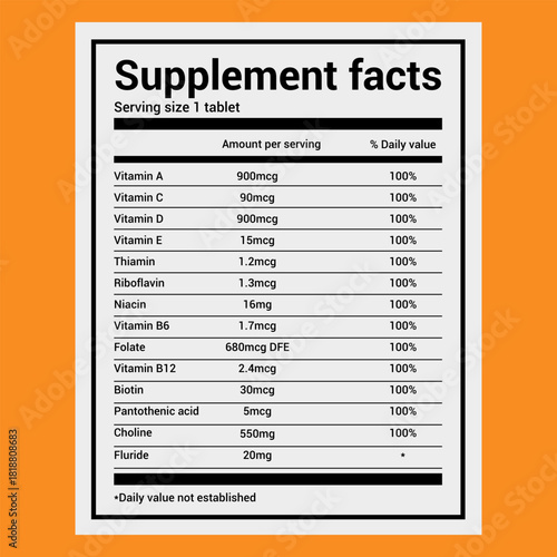 Supplement facts editable label vector template