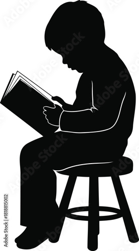 Silhouette of a Child Immersed in Reading A Portrait of Bookish Delight and Learning