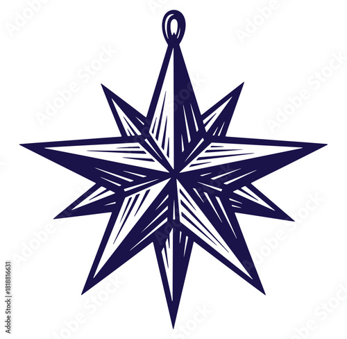 Elegant blue and white eight pointed star decorative design element against white background