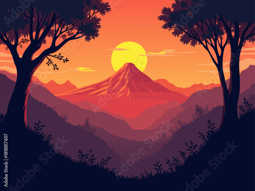 Abstract Fiery Forest Canopy on Volcanic Landscape