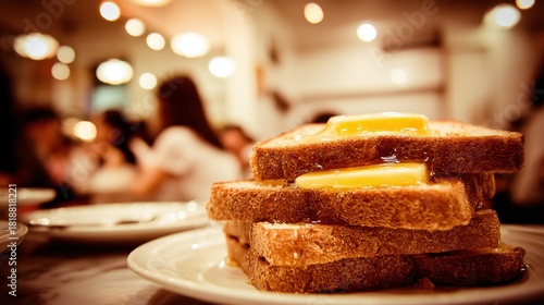 Stack of Buttered Toast with Syrup