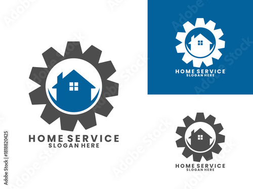 Home service with gear logo design vector template. Home repair logo design vector