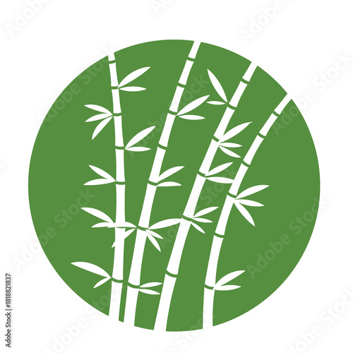 Green Bamboo Stalks Silhouette Icon Set Against A Solid Green Circle Background Representing Nature And Growth Isolated On Transparent Background