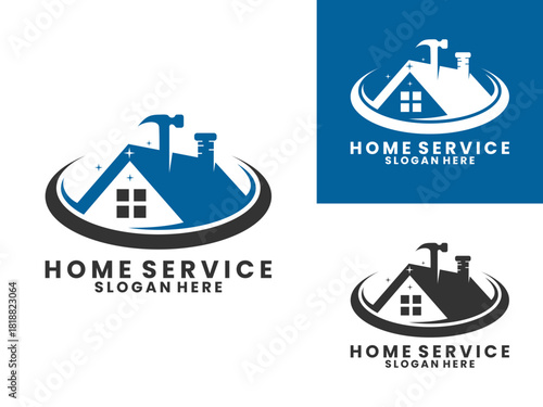 Home service with hammer logo design vector. Home service and repair logo design vector template