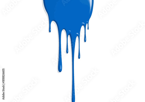 Vibrant blue paint dripping and flowing downwards, isolated on, creating an abstract and fluid artistic expression