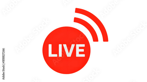 A red circle with the word live in white and red broadcast waves on a black background
