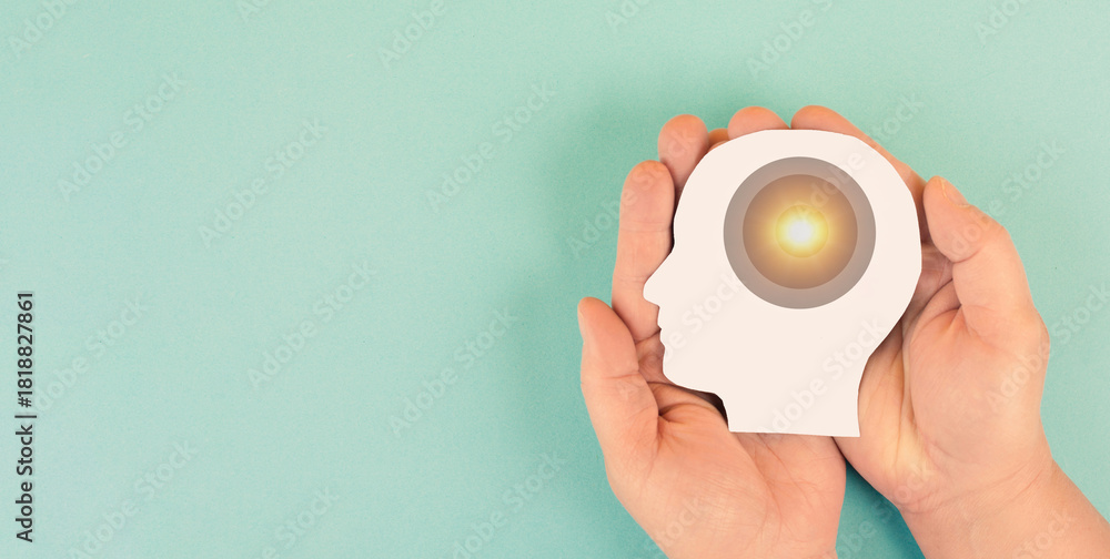 Fototapeta premium Tunnel with light, depression, anxiety, negative emotion, trauma and distorted thought, mental health disorder, frustration, psychology therapy and treatment