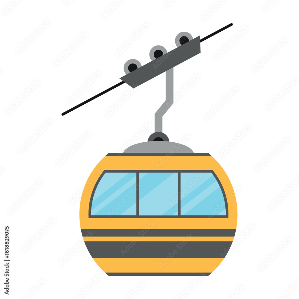 Fototapeta premium An illustration of a cable car cabin moving along a ropeway, allowing one to enjoy the surrounding views from a birds eye view.