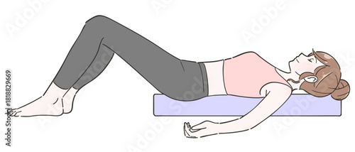 ヨガポールで体操をする女性　イラスト