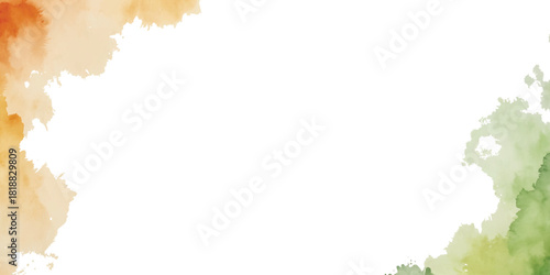 Watercolor frame abstract background with orange and green splashes republic, independence, celebration, festival, banner, vector, png,