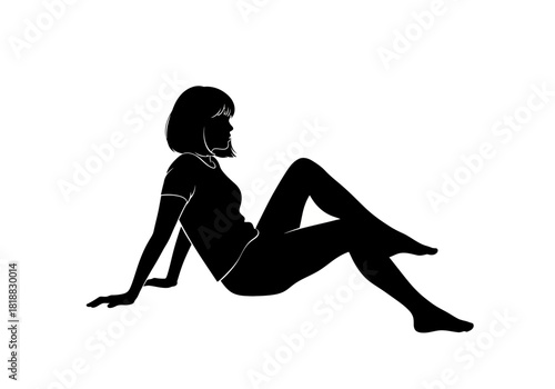 Silhouette of a woman sitting on the floor, isolated on