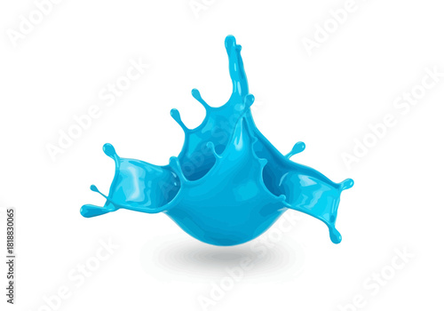 A dynamic splash of vibrant blue liquid frozen in motion, isolated on a pure, showcasing intricate fluid dynamics and abstract artistry