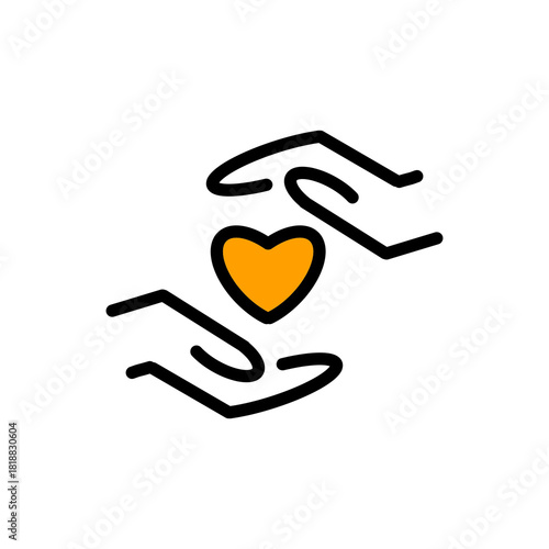 【Lifestyle Icons – Transport】“Supportive Hands with Yellow Heart – 温かさと前向きさを表すイエローハートの手描きアイコン”