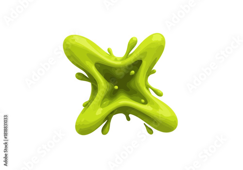 Abstract green liquid splash shape with droplets and texture, isolated on