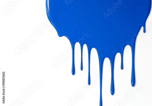 Vibrant blue paint dripping and flowing down, creating abstract shapes and lines, isolated on