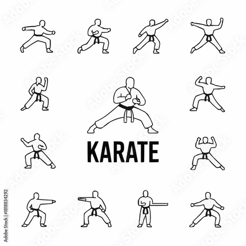 Karate Line Art: A dynamic and precise illustration of karate stances, showcasing the discipline, focus, and power inherent in the martial art.