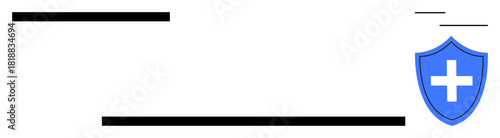 Blue shield adorned with a white cross symbolizing health, security, trust, and safety. Ideal for healthcare, insurance, cybersecurity, medical services protection tools branding and assurance. A