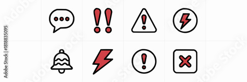 Icons of Alert: A set of icons featuring key warning symbols, providing quick visual cues for various alerts, warnings, and messages. Emphasizing clarity and immediate recognition.