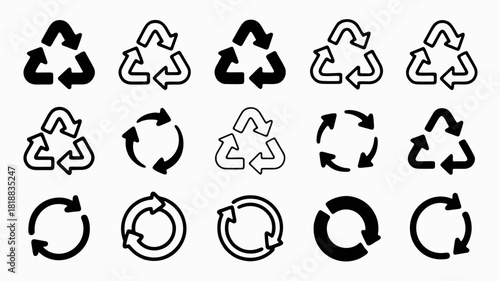 Recycle Symbol Set: A comprehensive collection of diverse recycle symbols, embodying the essence of environmental preservation and sustainable living.
