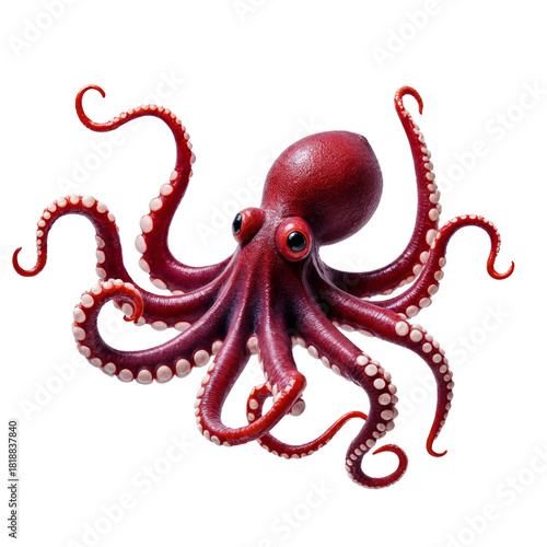 A close-up shot of a red octopus against a white backdrop.