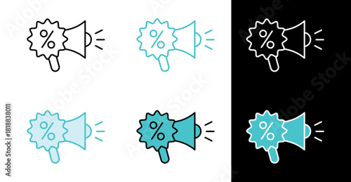 Megaphone with discount symbol icon for marketing and promotional offers in line and fill style