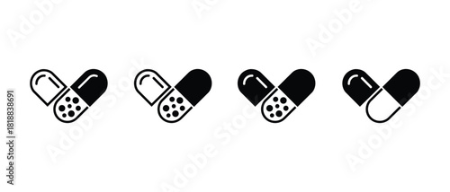 Minimal capsule pill icon set for medical and healthcare vector design