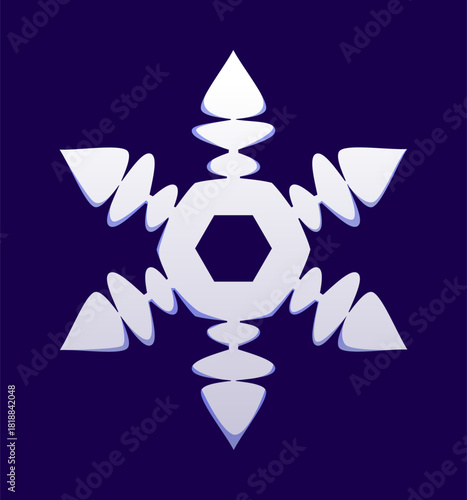 Pointy white snowflake Christmas cartoon decoration or symbol. Xmas holiday isolated element. Christmas winter holiday celebration icy white snowflake confetti with sharp, pointy tips decoration