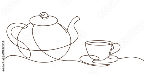 Teapot and cup line art