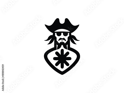 Armed pirate logo in black and white