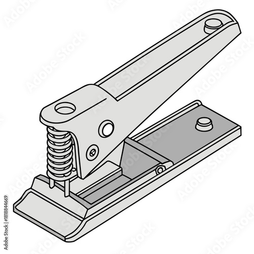 A simple isometric line art illustration of a single hole puncher tool with a silver metallic finish on a white background
