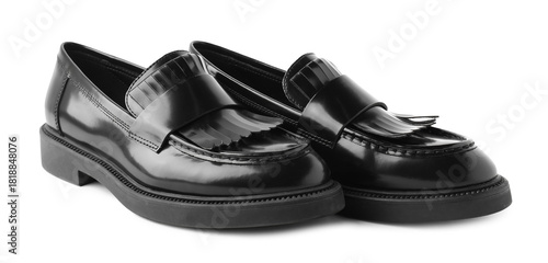 Slika na platnu Pair of stylish black loafer shoes isolated on white