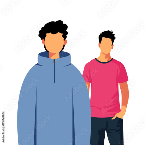 Illustration of two guys abstract flat vector man standing on the background of a second