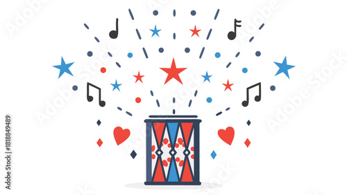 A vibrant and playful illustration featuring a stylized and colorful caj n perfect for music themed designs and cultural celebrations