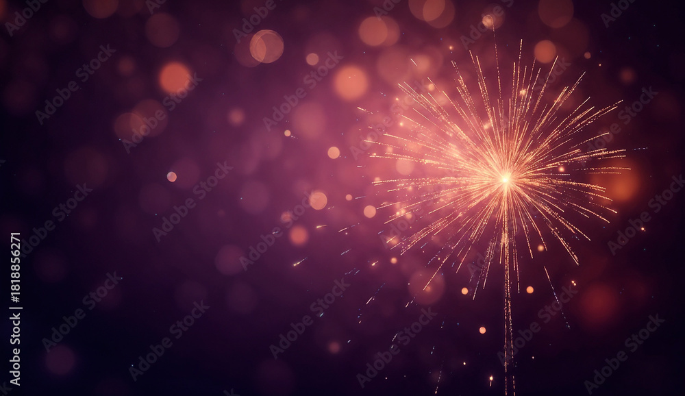 Naklejka premium Fireworks with purple and gold abstract bokeh background