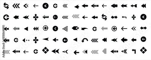 Arrow icon set. Arrow. Cursor. Black vector arrows icons. Collection different arrows sign. Modern simple arrows. Black arrow pointing to the right. Black direction pointer. Vector illustration.