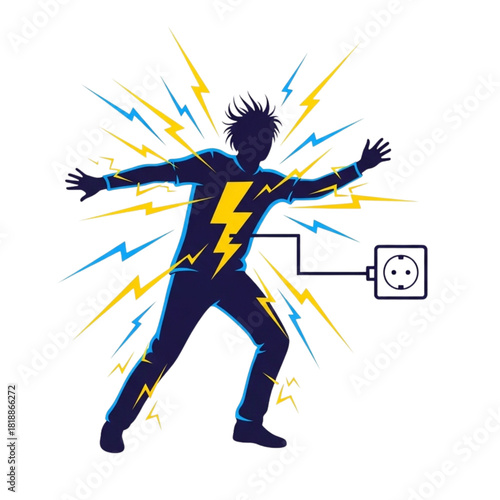 Shocking electrical hazard illustration conveys danger, safety risks, and the urgent need for electrical safety precautions in homes and workplaces