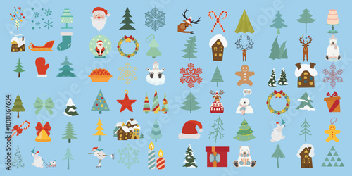 Merry Christmas cards set with hand drawn elements. Doodles and sketches vector Christmas illustrations, DIN A6.