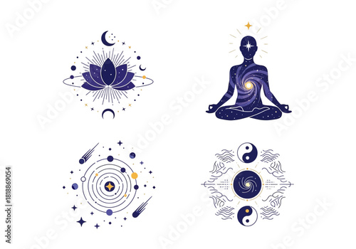 Set of four mystical celestial and spiritual symbols for design.