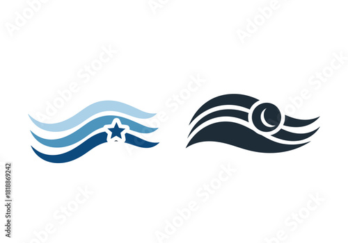 Abstract Wave Logos with Star and Swirl Designs.