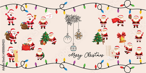 Merry Christmas cards set with hand drawn elements. Doodles and sketches vector Christmas illustrations, DIN A6.