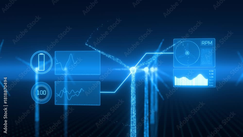 Renewable energy technology software. HUD information visualization ...